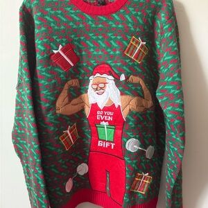 Brand new ugly Christmas sweater size large do you even gift/workout sweater
